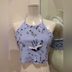 Carbon38 Light Blue Crane Print Crop Top